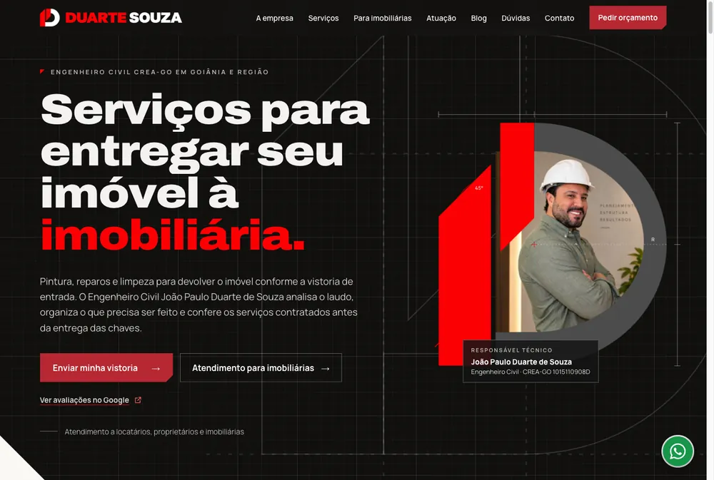 Página do site Duarte Souza Engenharia